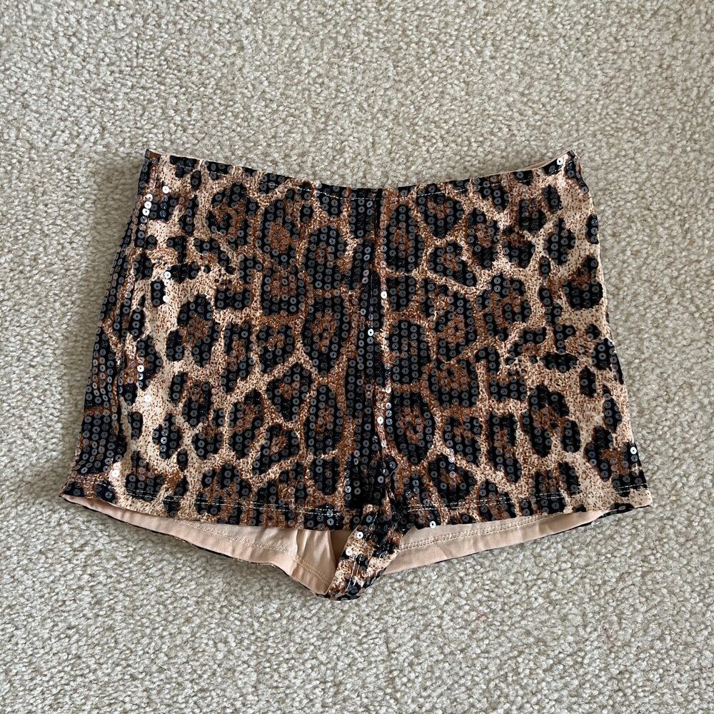 Windsor Leopard Sequin Low Rise Shorts XS NWT Glam Party Y2K Clubwear